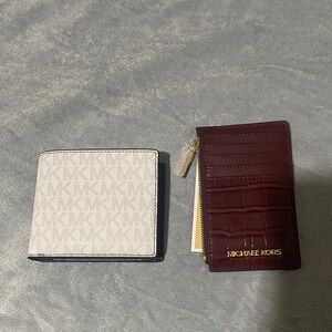 Michael Kors White and Burgundy Wallet & Card Holder Set